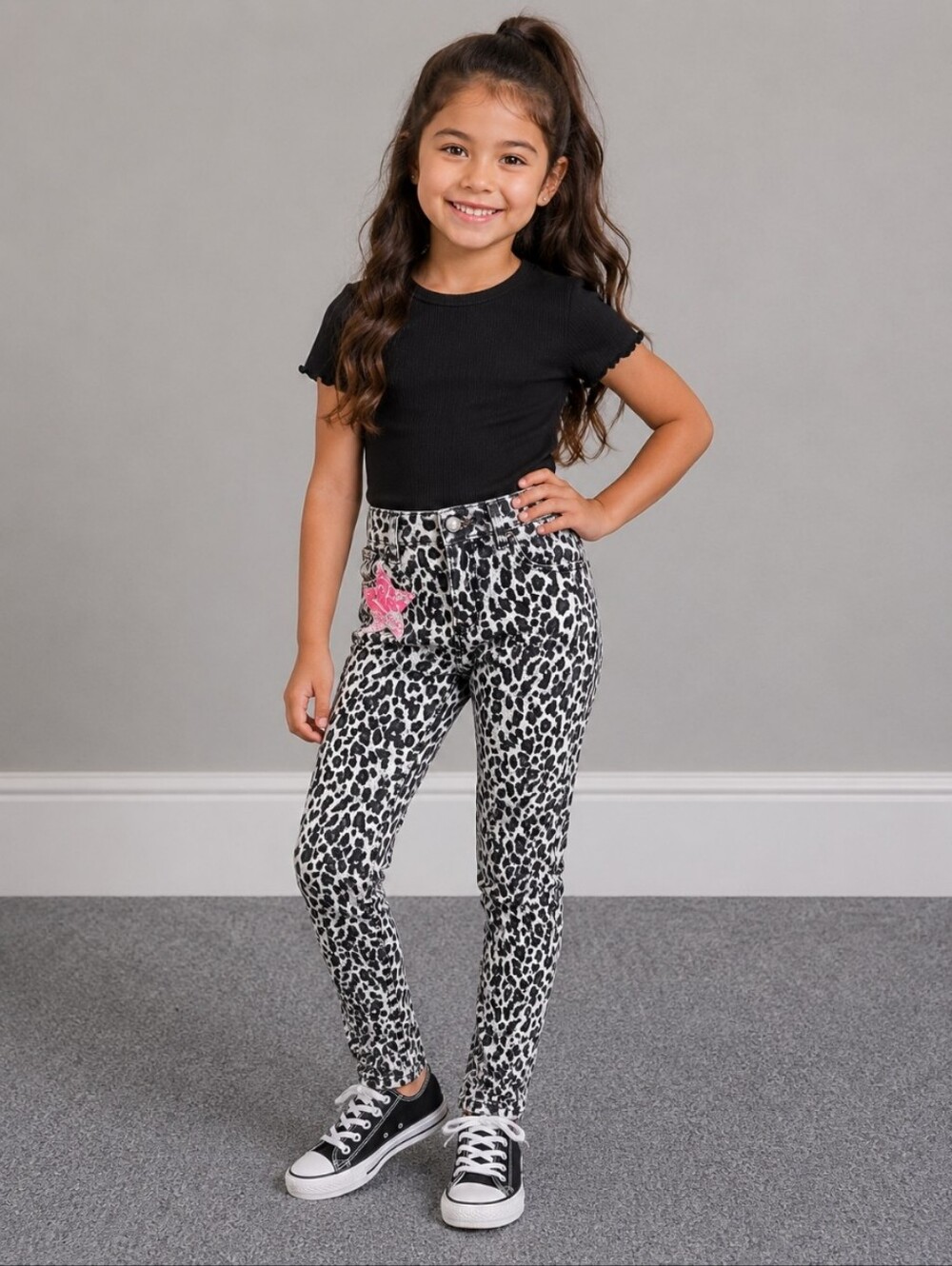 Girls 6 Leopard Animal Print Bling Details Jeans